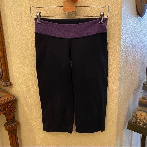 IVIVVA Girls Black Purple Band Cropped Pants Size 14 - Picture 1 of 5
